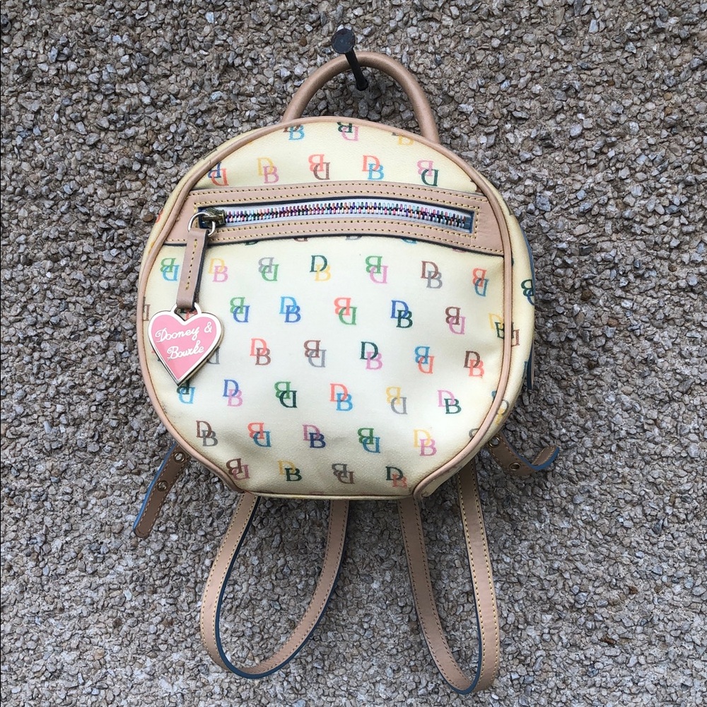 Vintage Y2K Dooney & Bourke Coated Canvas Logo Graphic Circle Round Backpack